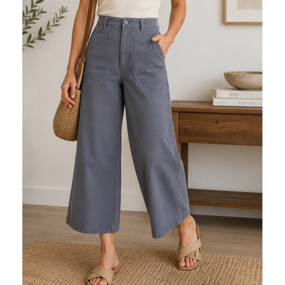 For The Republic Wide Leg Crop Utility Pants Blue Gray Size 8 NWT